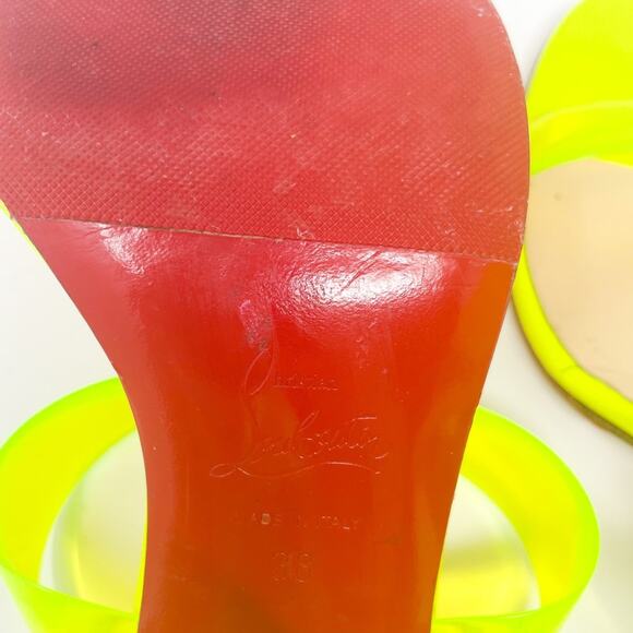 Christian Louboutin Ovida PVC Clear Strap Block Heels Neon Yellow Fluo EU 38 - Picture 13 of 13